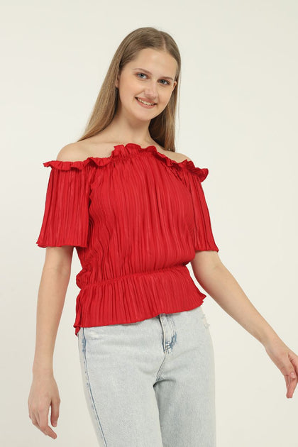 Women's Off Shoulder Shirred Top - WST14