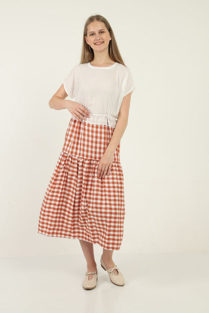 Women's Gingham Panel Summer Dress - MWSD10