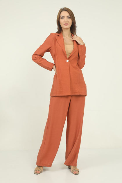 Womens Linen Style Blazer and Pants Suit - WSSSUT2