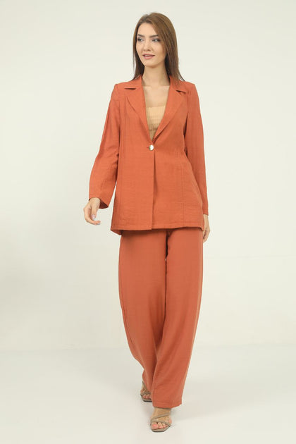 Womens Linen Style Blazer and Pants Suit - WSSSUT2