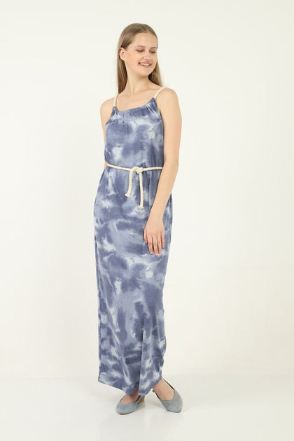 Women's Printed Tie Dye Self Tie Summer Maxi Dress - MWMSD34