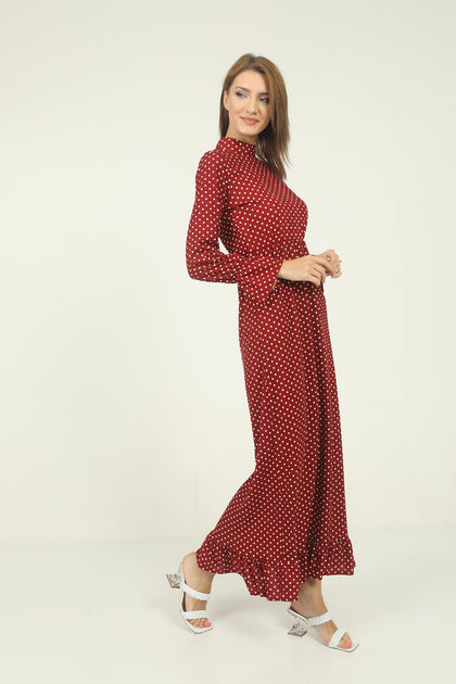 Women's Polka Dot Printed Summer Maxi Dress - MWMSD36