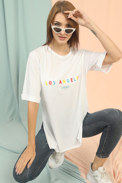 Women's Oversized Print Detail Cotton T-Shirt MEPST285