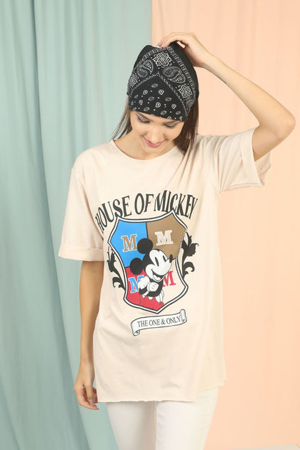 Women's Oversized Print Detail Cotton T-Shirt MEPST288