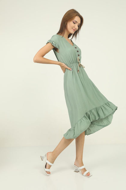 Women's Tie and Button Detail Summer Dress - MWSD30