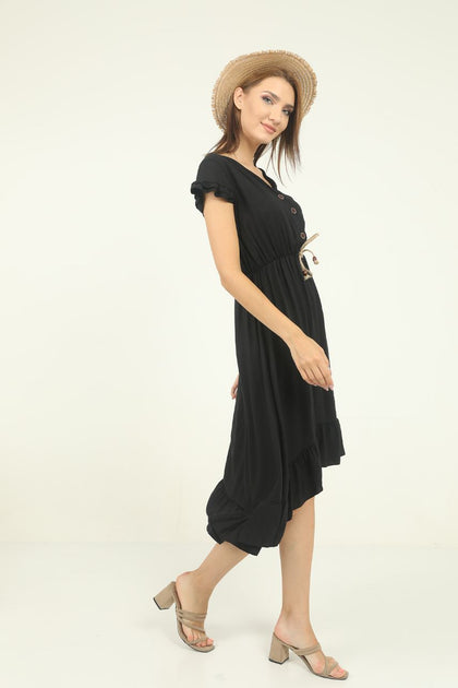 Women's Tie and Button Detail Summer Dress - MWSD29