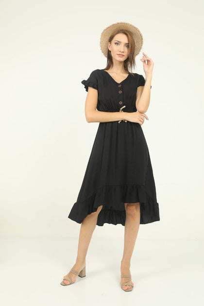 Women's Tie and Button Detail Summer Dress - MWSD29