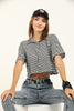 Women's Striped Polo Collar Cropped T-Shirt MEPST336