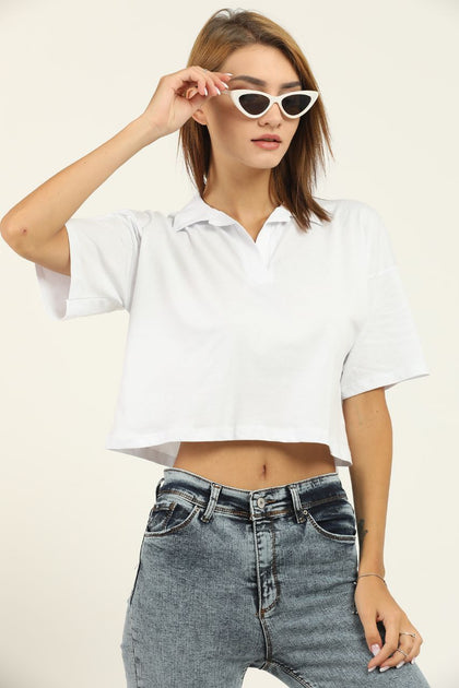 Women's Polo Collar Cropped T-Shirt MEPST346