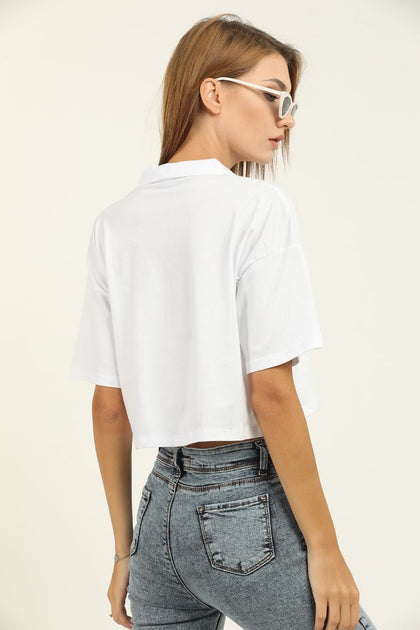 Women's Polo Collar Cropped T-Shirt MEPST346