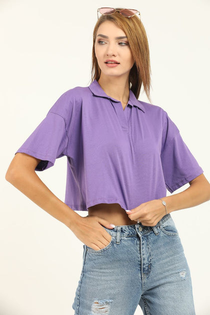 Women's Polo Collar Cropped T-Shirt MEPST348