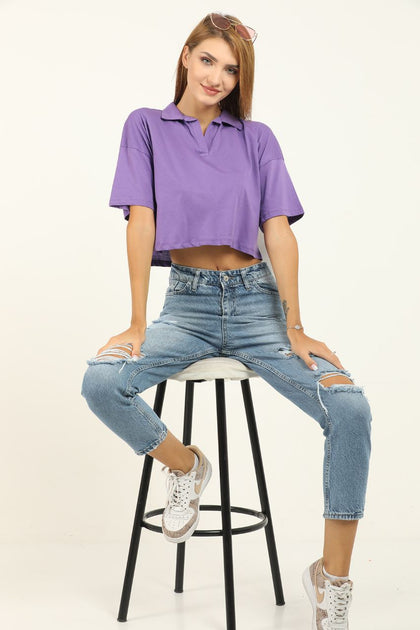 Women's Polo Collar Cropped T-Shirt MEPST348