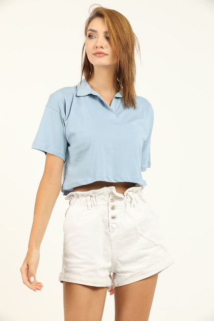 Women's Polo Collar Cropped T-Shirt MEPST347