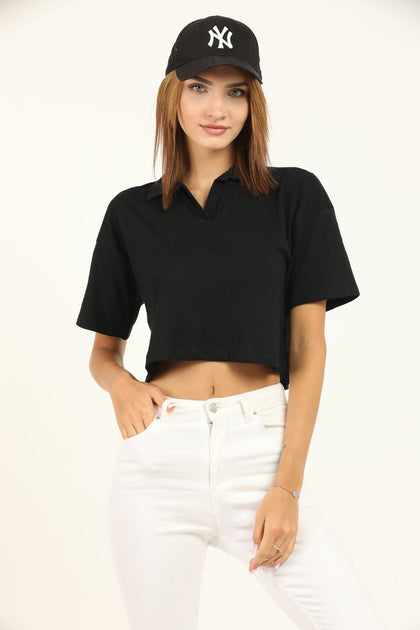 Women's Polo Collar Cropped T-Shirt MEPST349