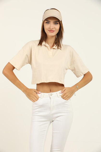 Women's Polo Collar Cropped T-Shirt MEPST365