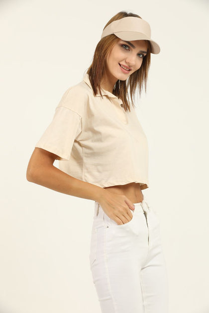 Women's Polo Collar Cropped T-Shirt MEPST365