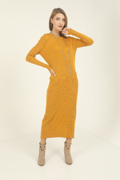 Womens Knitted Round Neck Maxi Dress MEWKND75