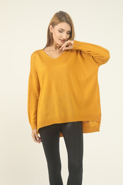 Women's Oversized V Neck Knitted Sweater by Memnu - MEWS159