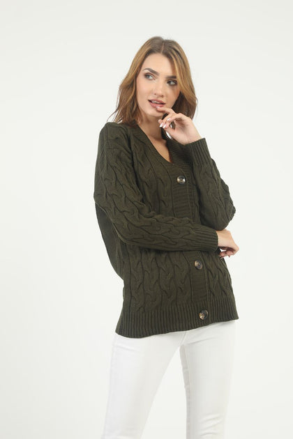 Women's Oversized Knitted Cardigan Cable Knit Sweater by Memnu - MEWS172