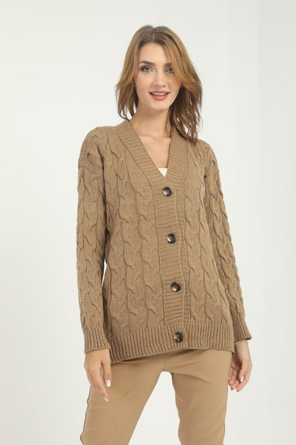 Women's Oversized Knitted Cardigan Cable Knit Sweater by Memnu - MEWS173