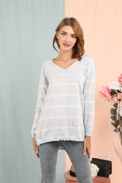 Women's Oversized Knitted Striped Sweater by Memnu - MEWS174