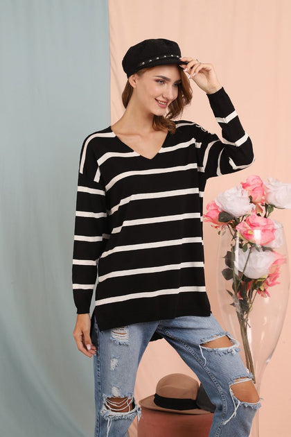 Women's Oversized Knitted Striped Sweater by Memnu - MEWS181