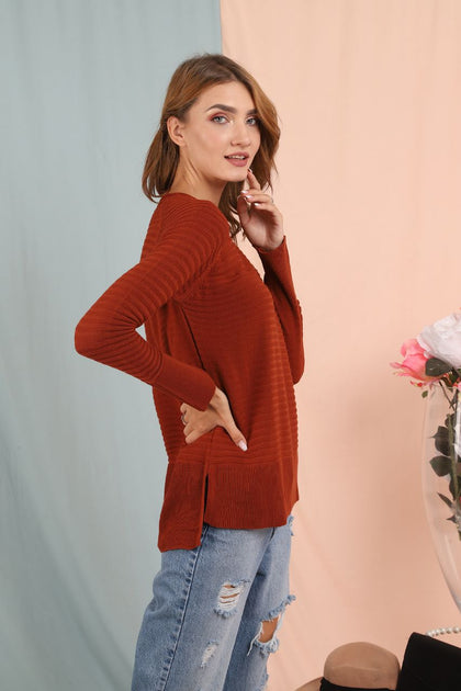 Women's Textured Detail Sweater by Memnu - MEWS197