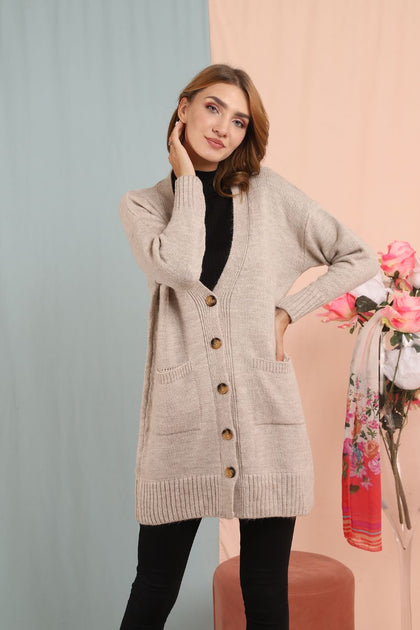 Women's Knitted Long Pocket Cardigan by Memnu - MEWS202