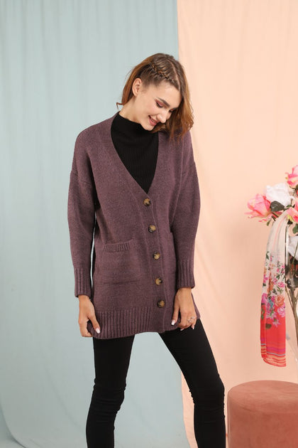 Women's Knitted Long Pocket Cardigan by Memnu - MEWS203