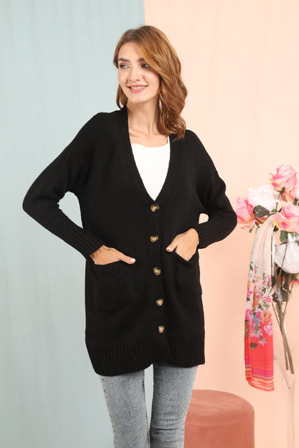 Women's Knitted Long Pocket Cardigan by Memnu - MEWS205