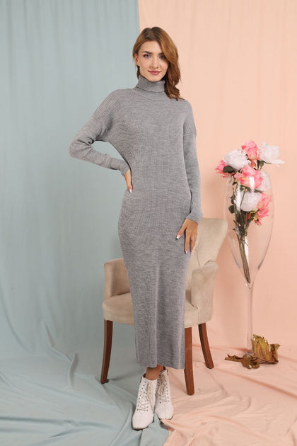 Womens Knitted High Neck Maxi Dress MEWKND84