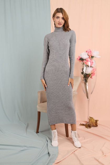 Womens Knitted High Neck Maxi Dress MEWKND84