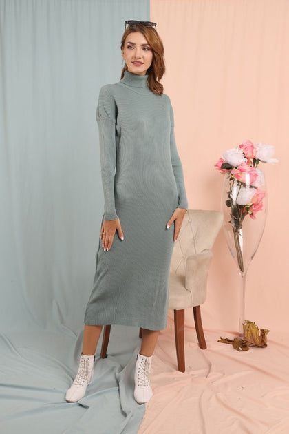 Womens Knitted High Neck Maxi Dress MEWKND85