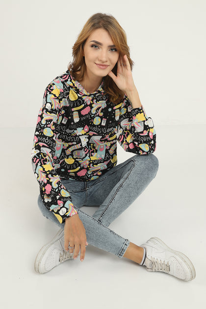 Womens Cotton Printed Hoodie - MEWSHO2