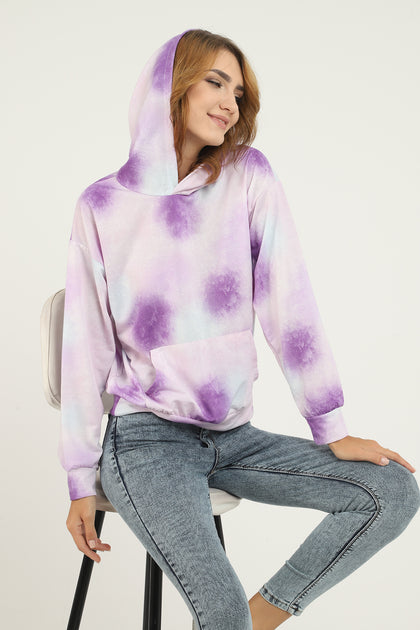 Womens Cotton Printed Tie Dye Hoodie - MEWSHO3