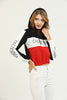 Womens Cotton Printed Color Block Hoodie - MEWSHO5