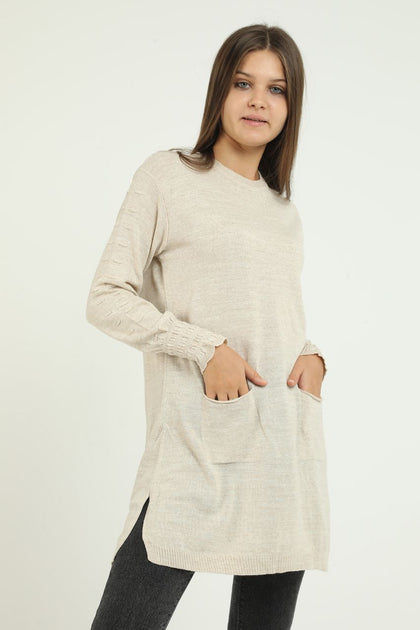 Women's Pocket Detail Long Sweater by Memnu - MEWS262