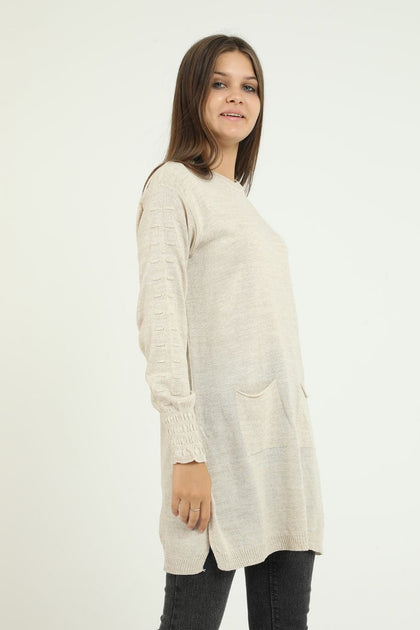 Women's Pocket Detail Long Sweater by Memnu - MEWS262