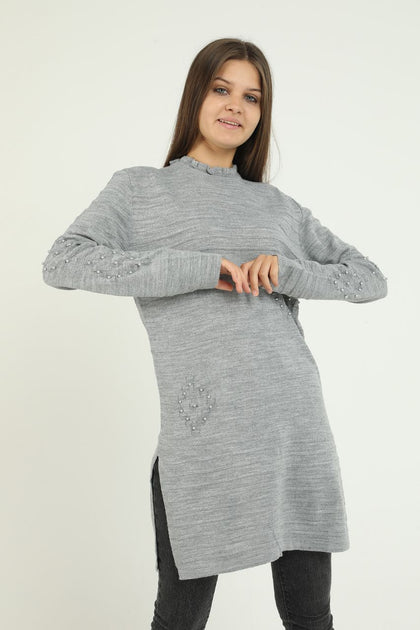 Women's Bead Detail Long Sweater by Memnu - MEWS269