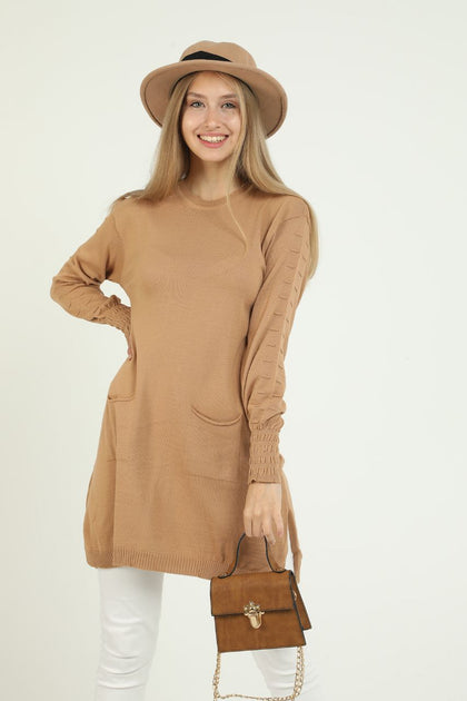 Women's Pocket Detail Long Sweater by Memnu - MEWS273