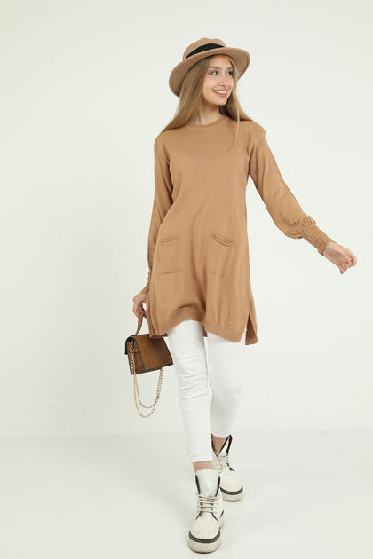 Women's Pocket Detail Long Sweater by Memnu - MEWS273