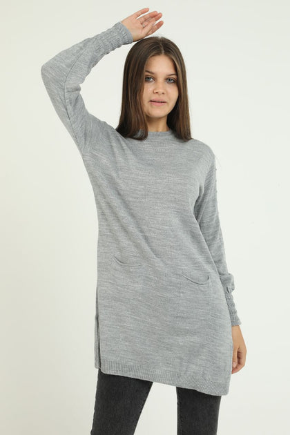 Women's Pocket Detail Long Sweater by Memnu - MEWS274