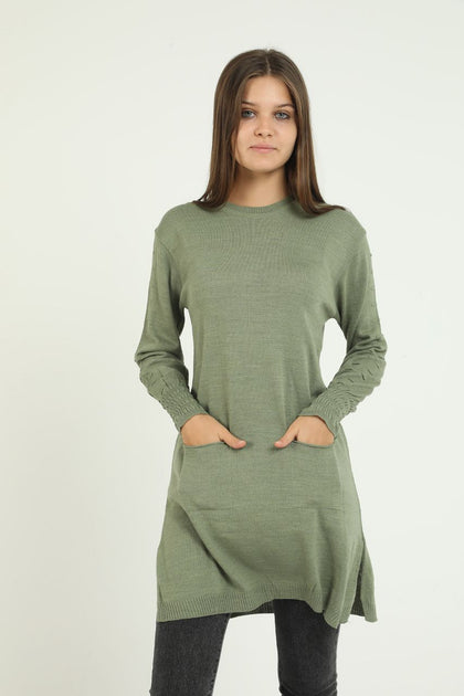 Women's Pocket Detail Long Sweater by Memnu - MEWS271