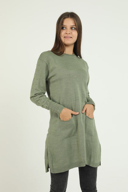 Women's Pocket Detail Long Sweater by Memnu - MEWS271