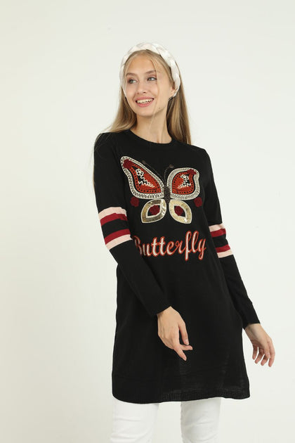 Women's Embellished Detail Long Sweater by Memnu - MEWS298