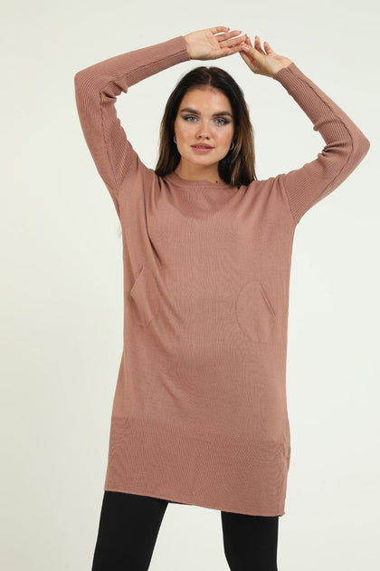 Women's Button and Pocket Detail Long Sweater by Memnu - MEWS302