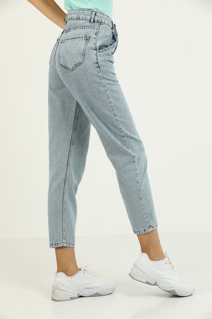 Womens Premium Button Detail Denim Boyfriend Jeans - WSSJN19