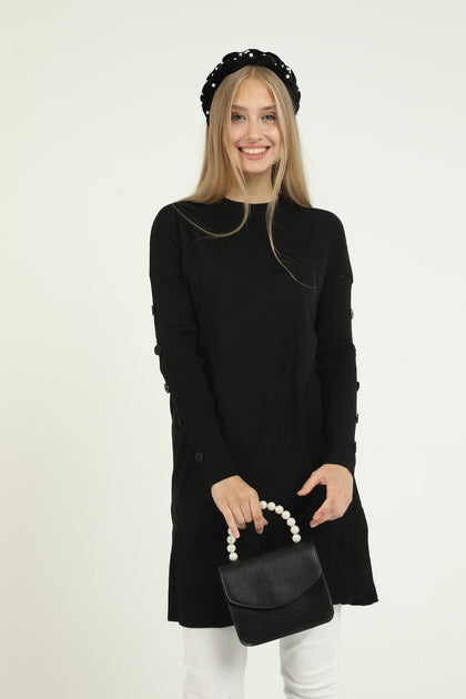 Women's Button and Pocket Detail Long Sweater by Memnu - MEWS305