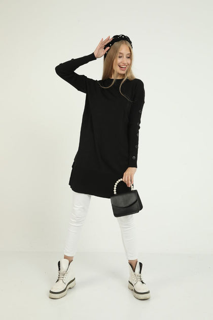 Women's Button and Pocket Detail Long Sweater by Memnu - MEWS305