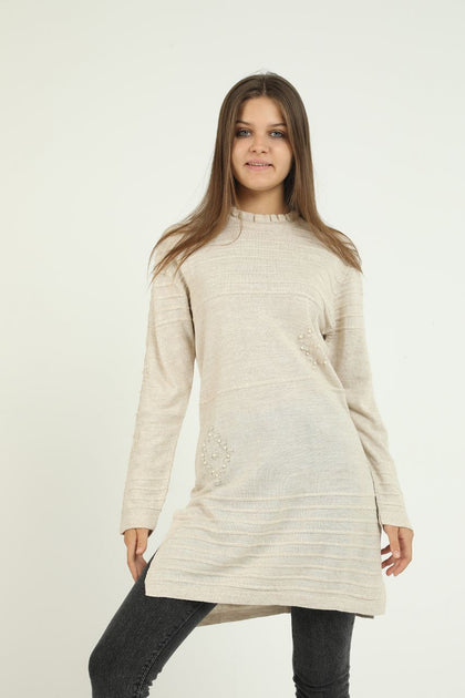 Women's Bead Detail Long Sweater by Memnu - MEWS339